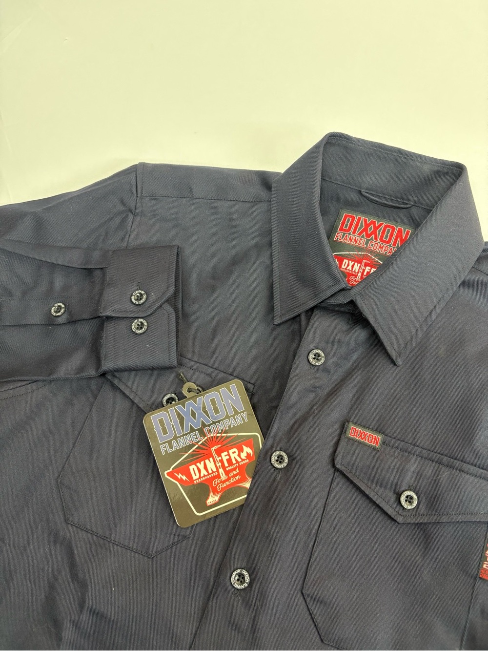 Dixxon Mens Small Navy Blue WorkForce FR Long Sleeve Button Down Shirt New NWT